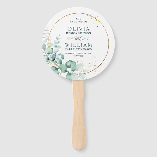 Elegant Waterverf Eucalyptus Wedding Programme Handwaaier (Voorkant)