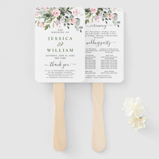 Elegant Waterverf Eucalyptus Wedding Programme Handwaaier (Voorkant en achterkant)