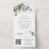 Elegant Waterverf Eucalyptus Wedding QR code All In One Uitnodiging (Binnen)