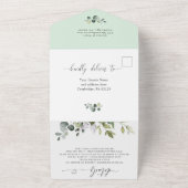 Elegant Waterverf Eucalyptus Wedding QR code All In One Uitnodiging (Buitenkant)