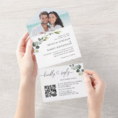 Elegant Waterverf Eucalyptus Wedding QR code All In One Uitnodiging (Afscheurbaar)