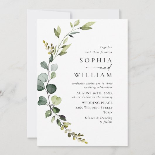 Elegant Waterverf Eucalyptus Wedding QR code Kaart (Voorkant)