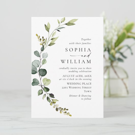 Elegant Waterverf Eucalyptus Wedding QR code Kaart (Staand voorkant)