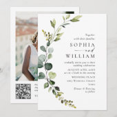 Elegant Waterverf Eucalyptus Wedding QR code Kaart (Voorkant / Achterkant)
