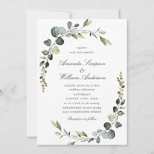 Elegant Waterverf Eucalyptus Wedding QR code Kaart (Voorkant)
