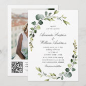 Elegant Waterverf Eucalyptus Wedding QR code Kaart (Voorkant / Achterkant)