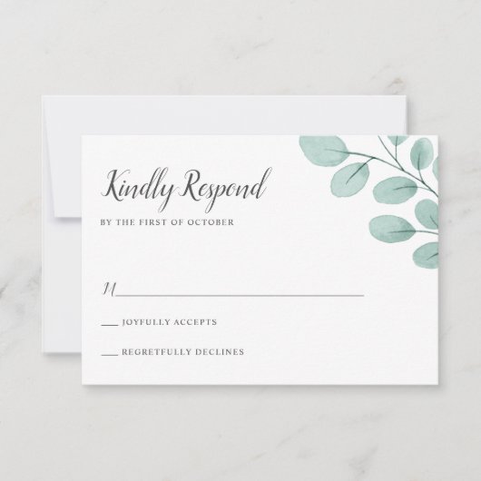 Elegant Waterverf Eucalyptus Wedding RSVP Kaartje (Voorkant)