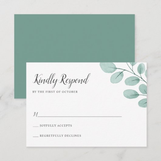 Elegant Waterverf Eucalyptus Wedding RSVP Kaartje (Voorkant / Achterkant)