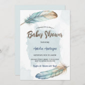 Elegant Waterverf Feathers Baby shower Kaart (Voorkant / Achterkant)