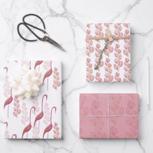 Elegant Waterverf, flamingos, goud en roze Inpakpapier Vel (Voorkant)