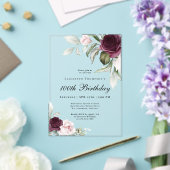 Elegant Waterverf Floral 100th Birthday Acryl Uitnodigingen (Insitu (Huwelijk))