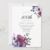Elegant Waterverf Floral 100th Birthday Invite Kaart (Voorkant)