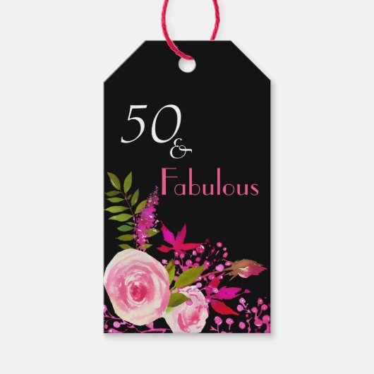 Elegant Waterverf Floral 50 & Fabulous Cadeaulabel (Voorkant)