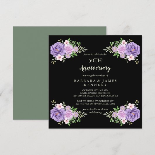 Elegant Waterverf Floral 50th Wedding Jubileum Kaart (Voorkant / Achterkant)