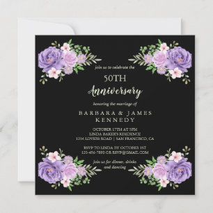 Elegant Waterverf Floral 50th Wedding Jubileum Kaart