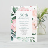 Elegant Waterverf Floral 50th Wedding Jubileum Kaart (Staand voorkant)