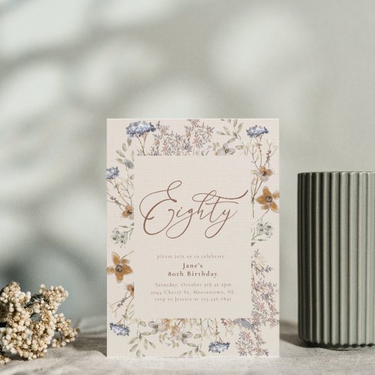 Elegant Waterverf Floral 80th Birthday Kaart
