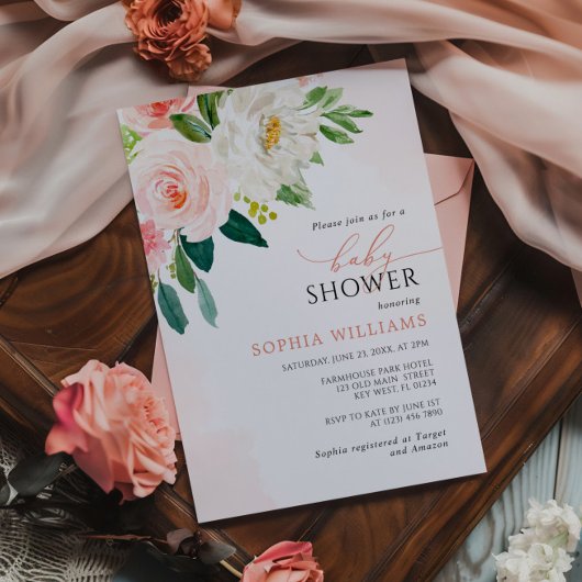 Elegant Waterverf Floral Baby shower Kaart