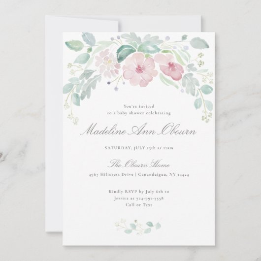 Elegant Waterverf Floral Baby shower Kaart (Voorkant)