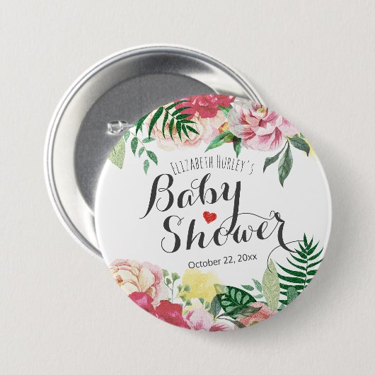 Elegant Waterverf Floral Baby shower Pinback Ronde Button 7,6 Cm (Voorkant /achterkant)