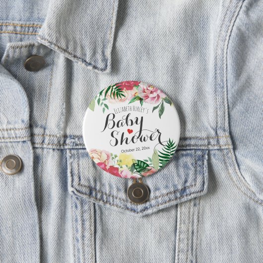 Elegant Waterverf Floral Baby shower Pinback Ronde Button 7,6 Cm (In situ)