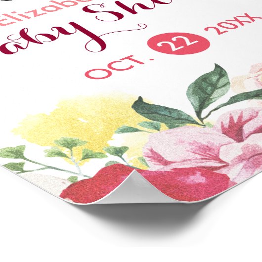 Elegant Waterverf Floral Baby shower Sign Poster (Hoek)