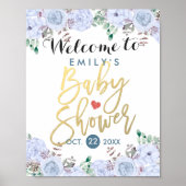 Elegant Waterverf Floral Baby shower Welkomstteken Poster (Voorkant)