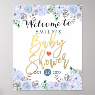 Elegant Waterverf Floral Baby shower Welkomstteken Poster