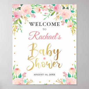 Elegant Waterverf Floral Baby shower Welkomstteken Poster