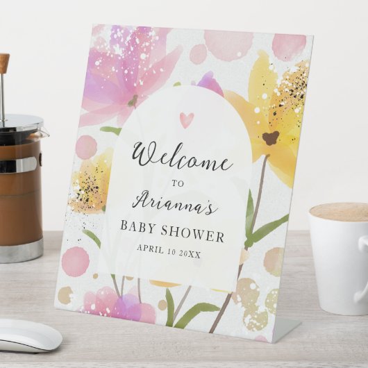 Elegant Waterverf Floral Baby shower Welkomstteken Reclamebord Met Voetstuk (Insitu)