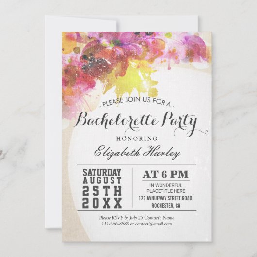 Elegant Waterverf Floral Bachelorette Party invit Kaart (Voorkant)