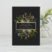 Elegant Waterverf Floral Black Achtergrond Foto S Save The Date (Staand voorkant)
