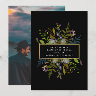 Elegant Waterverf Floral Black Achtergrond Foto S Save The Date