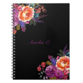 Elegant Waterverf Floral Black Notitieboek (Voorkant)