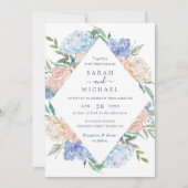 Elegant Waterverf Floral Blue Blush Lijst Wedding Kaart (Voorkant)