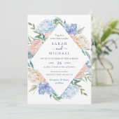 Elegant Waterverf Floral Blue Blush Lijst Wedding Kaart (Staand voorkant)