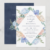 Elegant Waterverf Floral Blue Blush Lijst Wedding Kaart (Voorkant / Achterkant)