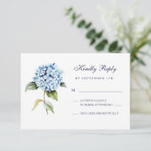 Elegant Waterverf Floral Blue Hydrangea Wedding RSVP Kaartje (Staand voorkant)