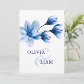 Elegant Waterverf Floral Blue Navy White Wedding Kaart (Staand voorkant)