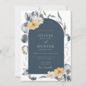 Elegant Waterverf Floral Blue Wedding Invitation Kaart (Voorkant)