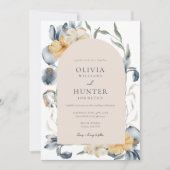 Elegant Waterverf Floral Blue Wedding Kaart (Voorkant)