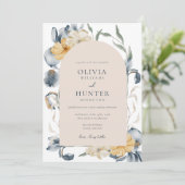 Elegant Waterverf Floral Blue Wedding Kaart (Staand voorkant)