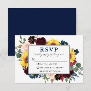 Elegant Waterverf Floral Blue Wedding RSVP