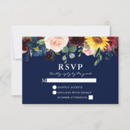 Elegant Waterverf Floral Blue Wedding RSVP Kaartje