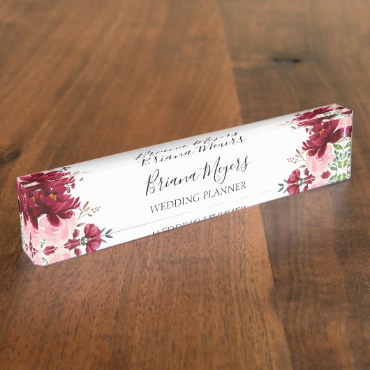 Elegant Waterverf Floral Blush Burgundy Business Naambordje (Zijkant)