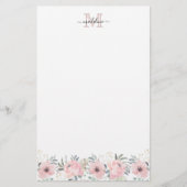 Elegant Waterverf Floral Blush Pink Monogram Briefpapier (Voorkant)