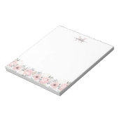 Elegant Waterverf Floral Blush Pink Monogram Notitieblok (Linkerzijde)