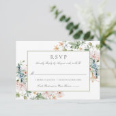 Elegant Waterverf Floral Border Wedding RSVP Kaartje (Staand voorkant)