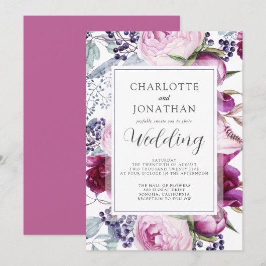 Elegant Waterverf Floral Botanical Wedding Invita Kaart (Voorkant / Achterkant)