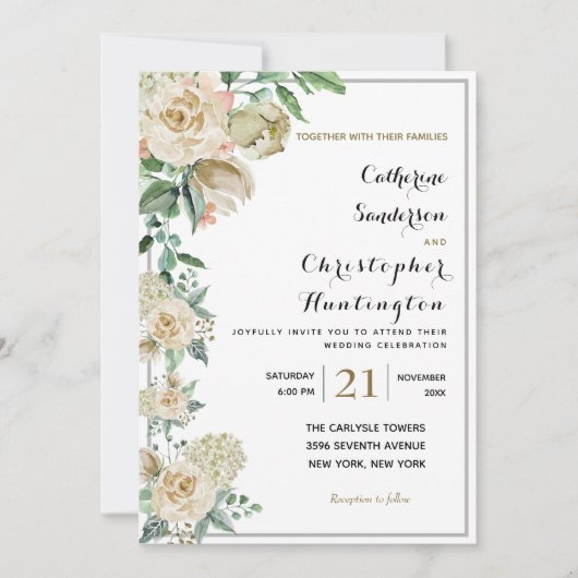 Elegant Waterverf Floral Botanical Wedding Kaart (Voorkant)